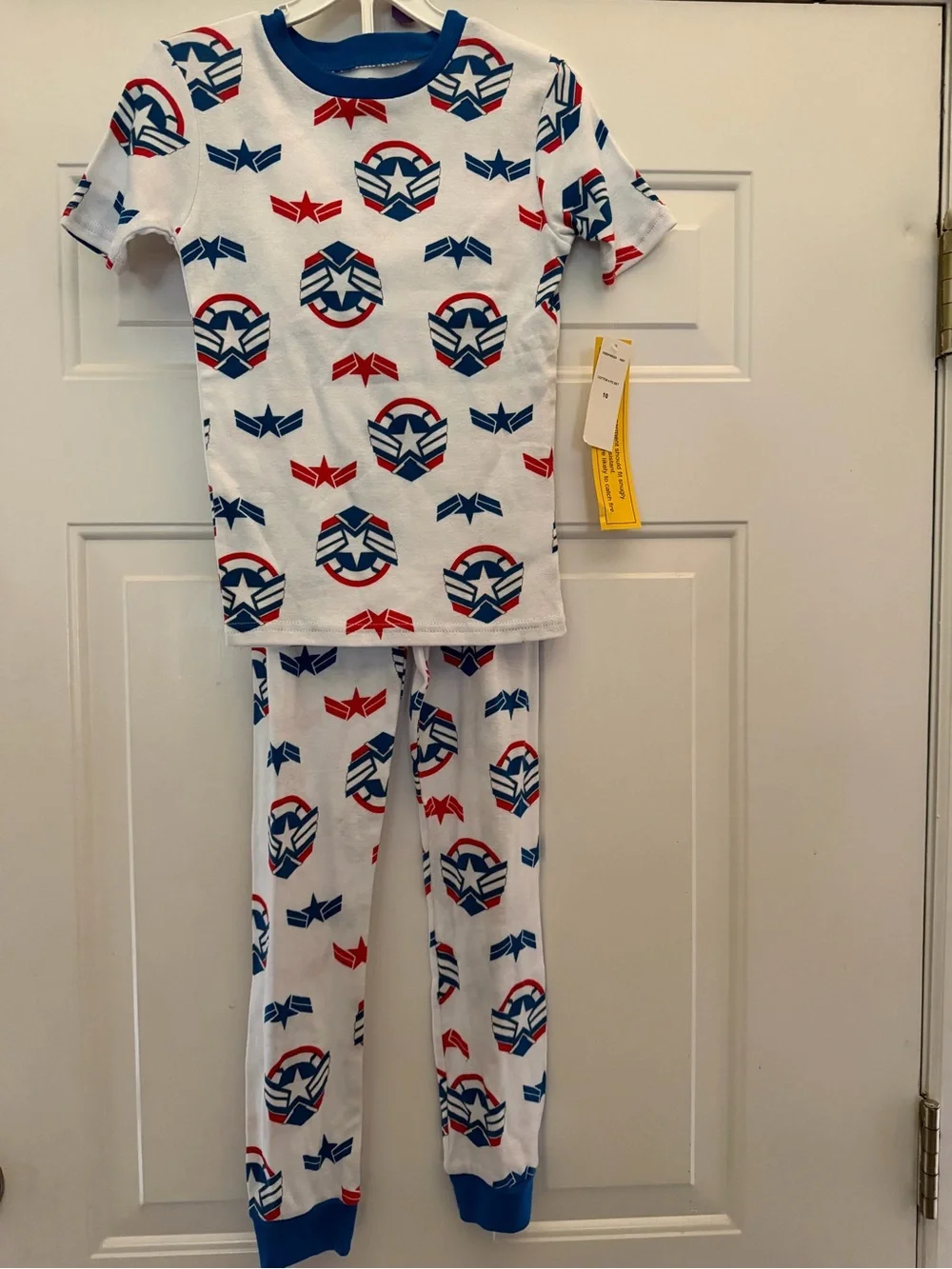 Marvel Falcon White Pajama Set with Red and Blue Shield Motifs